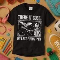 There It Goes My Last Flying Fuck Skeleton Funny Halloween Kids T-Shirt thumb 3