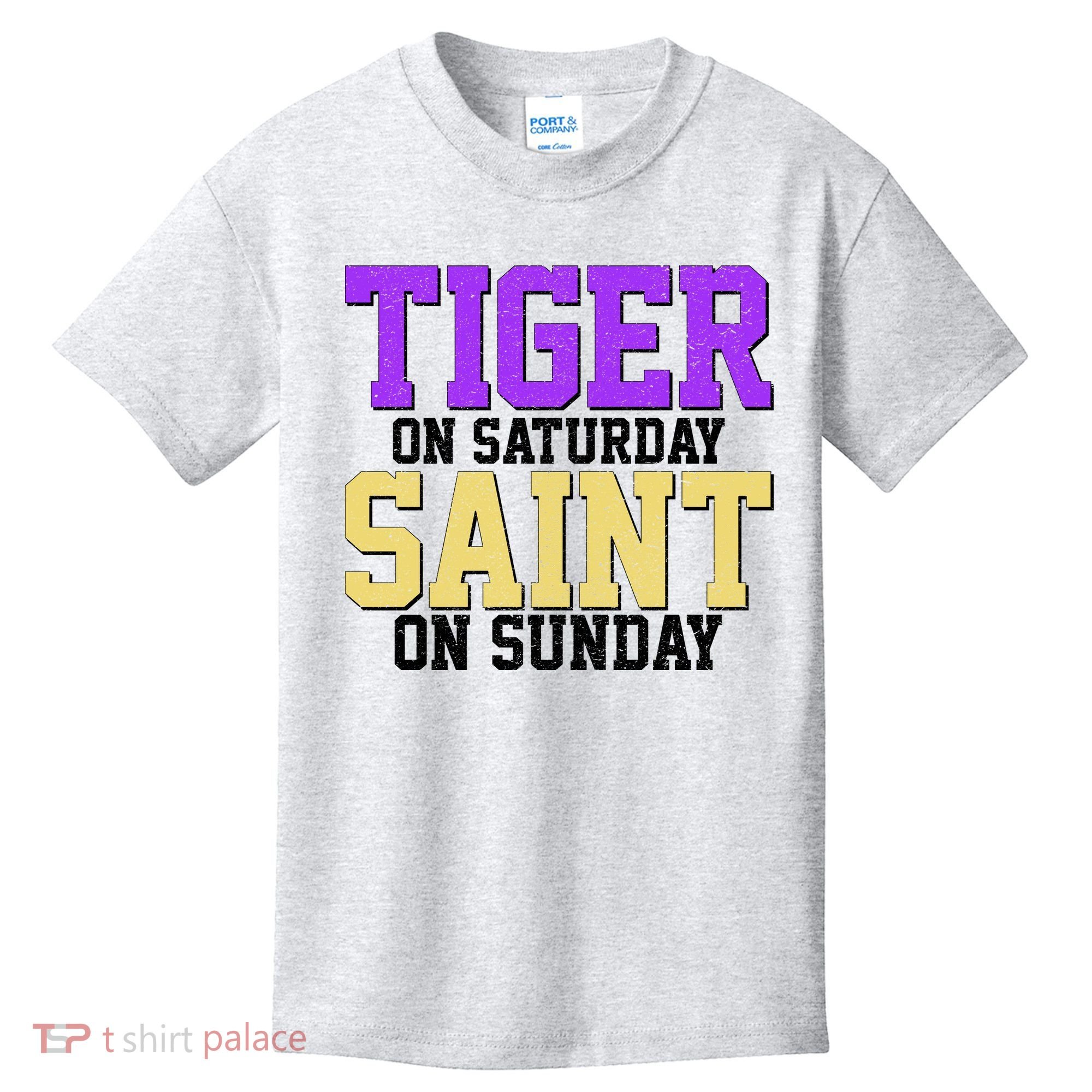 Tiger On Saturday Saint On Sunday Louisiana Football Kids T-Shirt