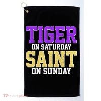 Tiger On Saturday Saint On Sunday Louisiana Football Golf Towel thumb 0