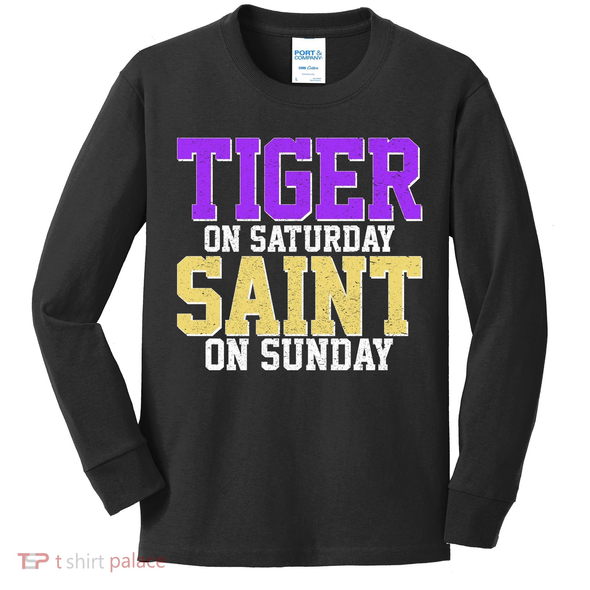 Tiger On Saturday Saint On Sunday Louisiana Football Kids Long Sleeve Shirt