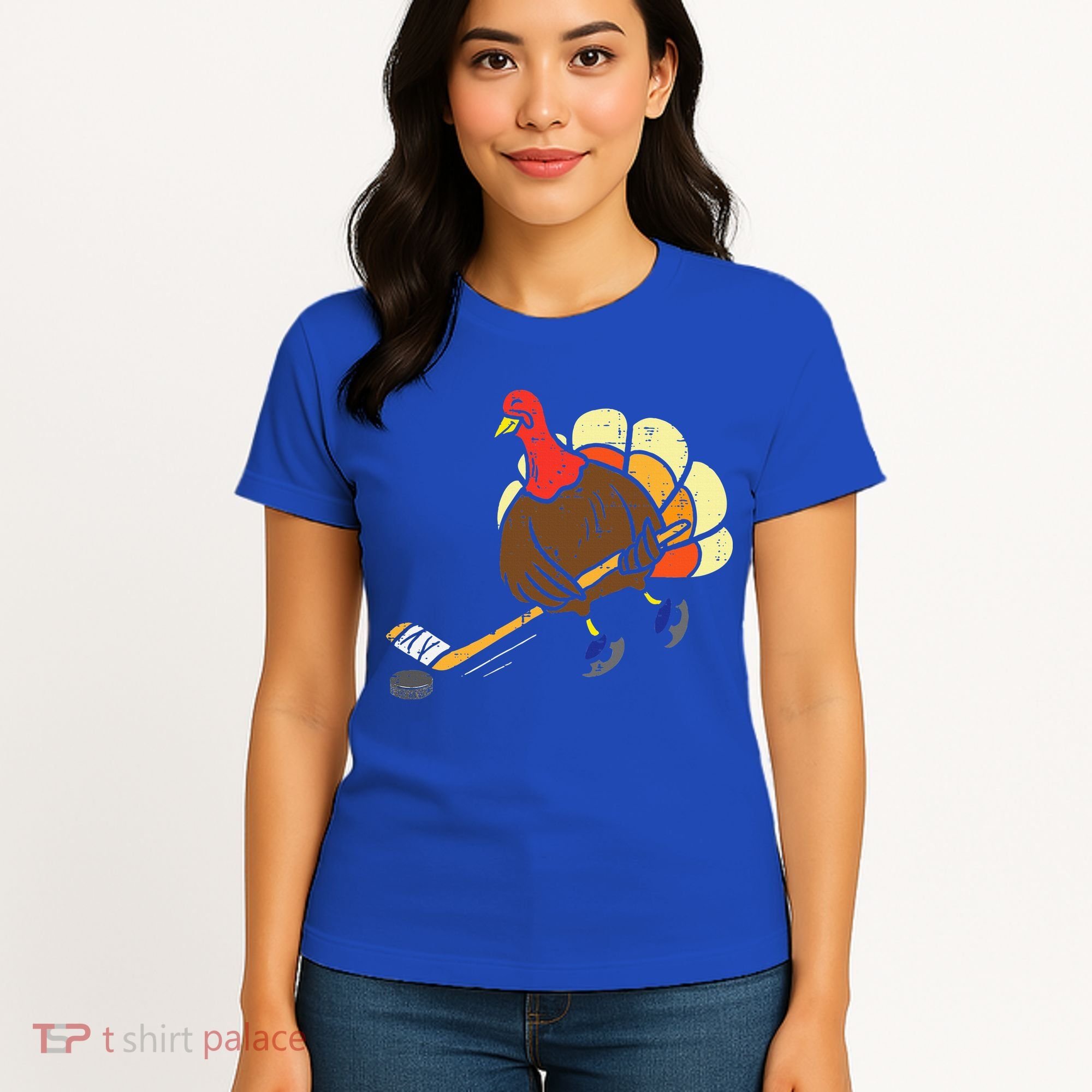 Turkey Ice Hockey Funny Thanksgiving Sport Women's T-Shirt