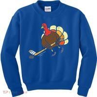 Turkey Ice Hockey Funny Thanksgiving Sport Kids Sweatshirt thumb 0