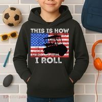 This Is How I Roll Golf Cart Driver American Flag Golfing Kids Hoodie thumb 2