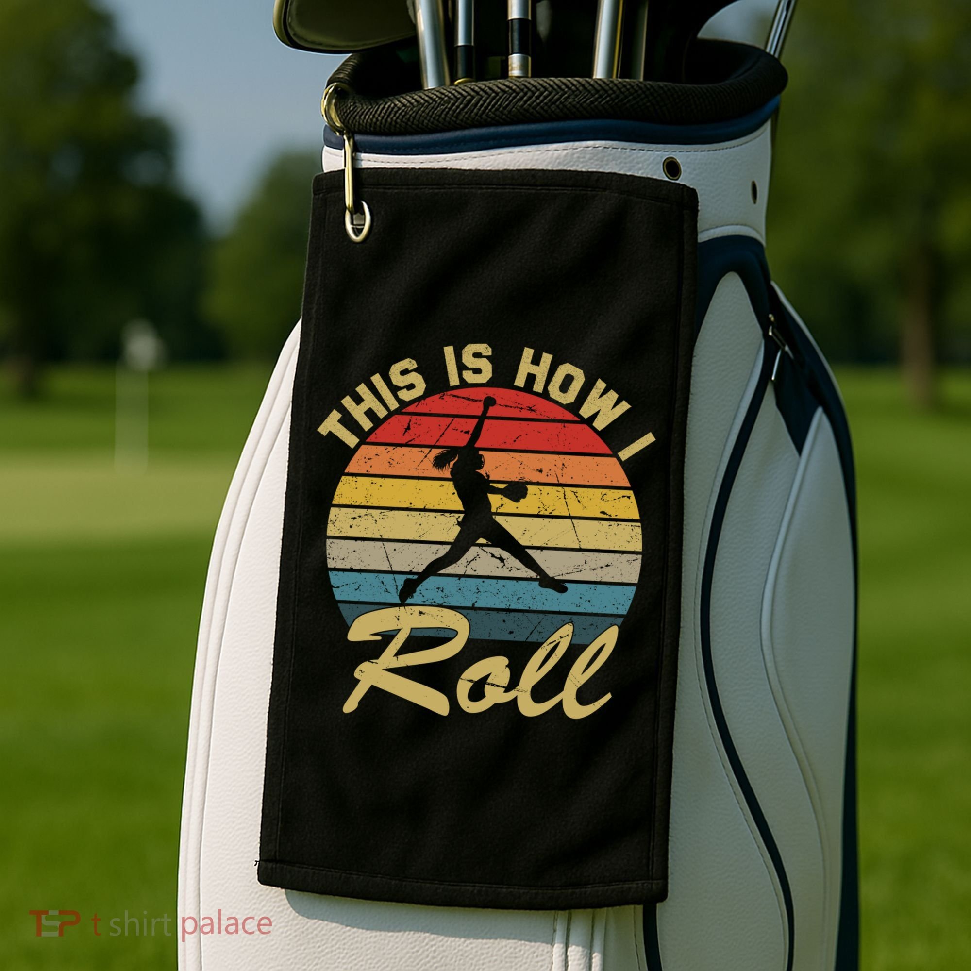 This Is How I Roll Retro Softball Girls Gift Golf Towel