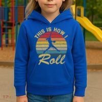 This Is How I Roll Retro Softball Girls Gift Kids Hoodie thumb 3