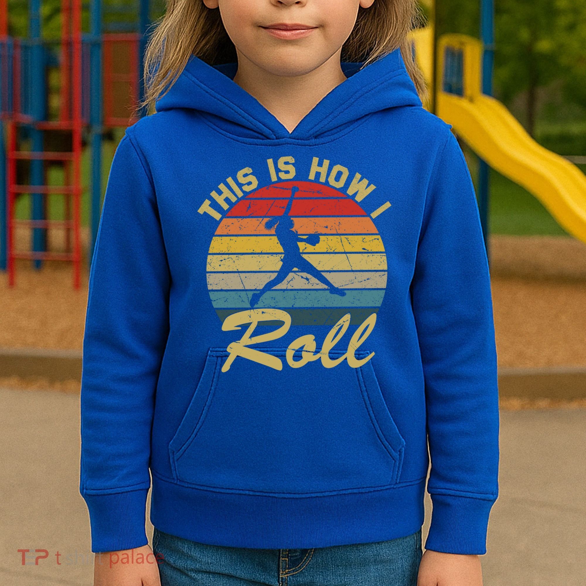 This Is How I Roll Retro Softball Girls Gift Kids Hoodie