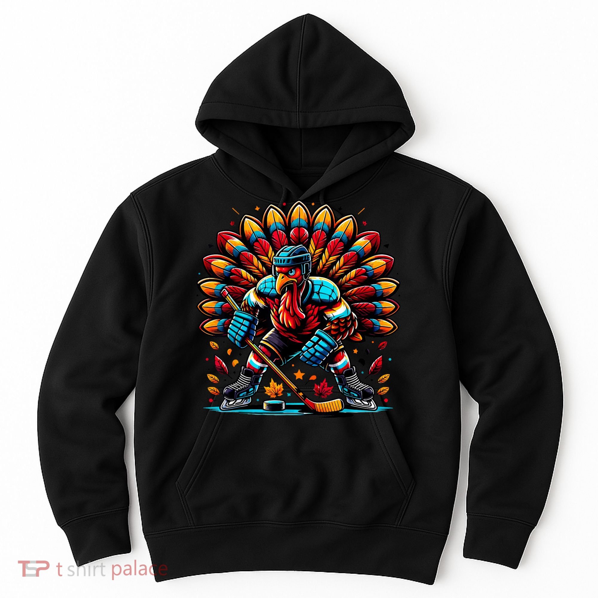 Thanksgiving Ice Hockey Turkey Playing Hockey Thankful Hoodie