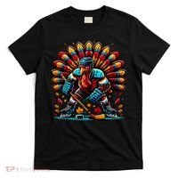 Thanksgiving Ice Hockey Turkey Playing Hockey Thankful T-Shirt thumb 0