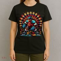 Thanksgiving Ice Hockey Turkey Playing Hockey Thankful T-Shirt thumb 4
