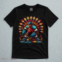 Thanksgiving Ice Hockey Turkey Playing Hockey Thankful T-Shirt thumb 5