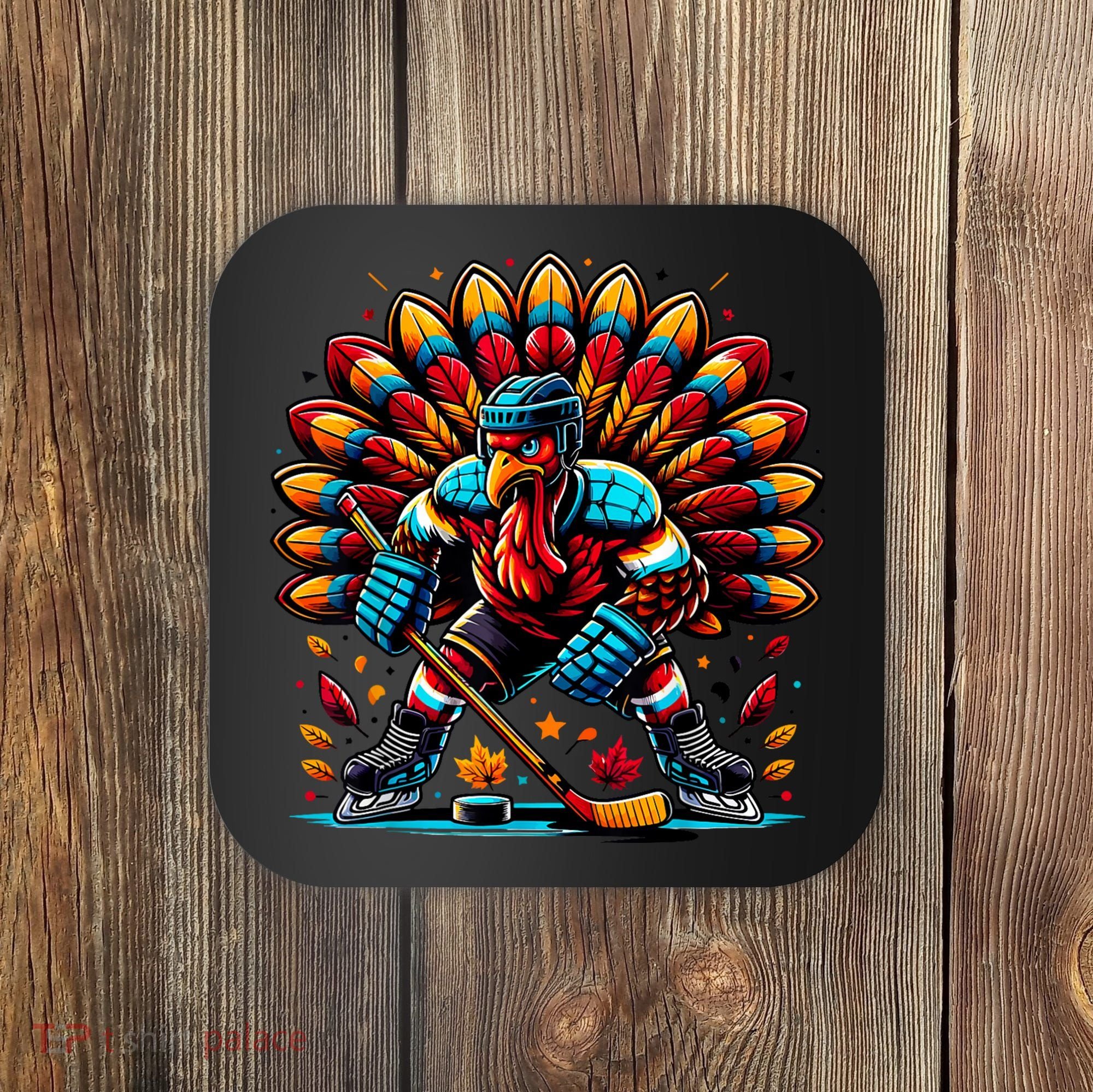 Thanksgiving Ice Hockey Turkey Playing Hockey Thankful Coaster