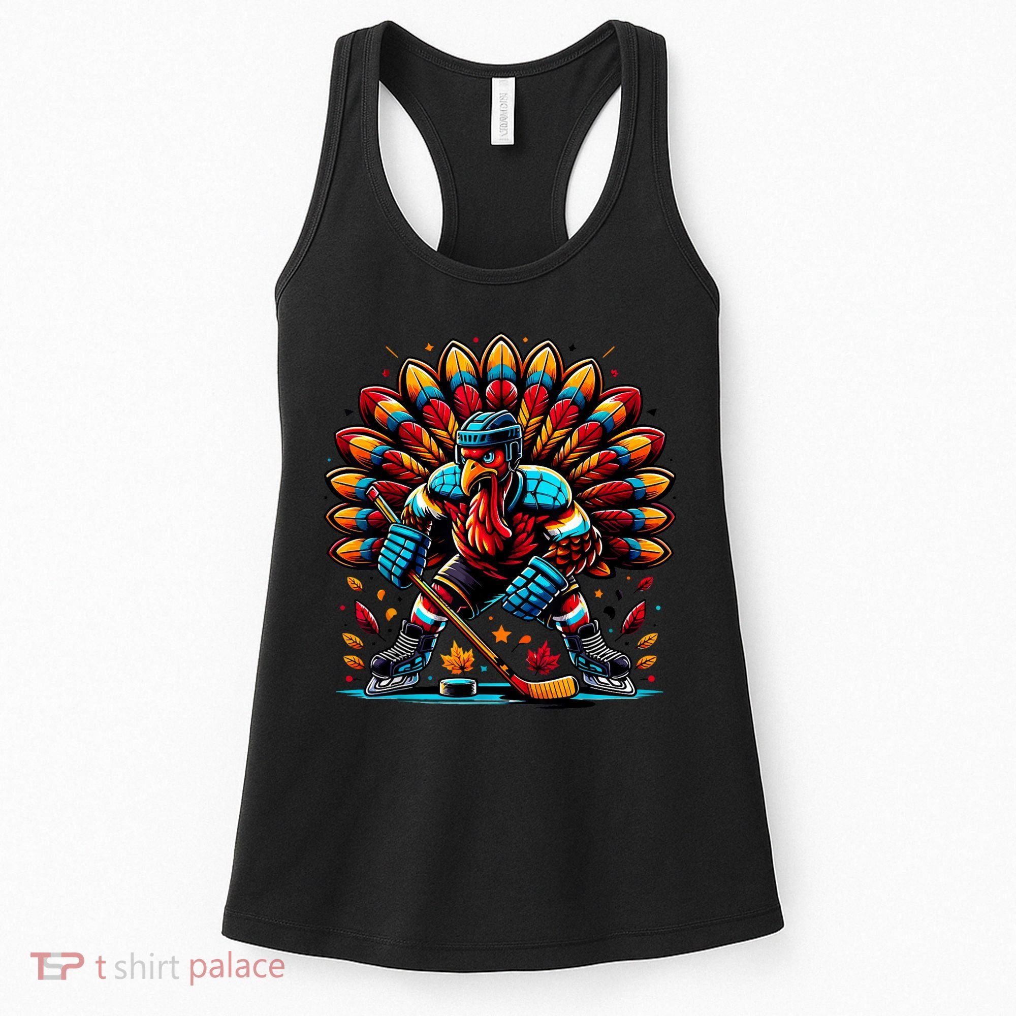 Thanksgiving Ice Hockey Turkey Playing Hockey Thankful Women's Tank Top