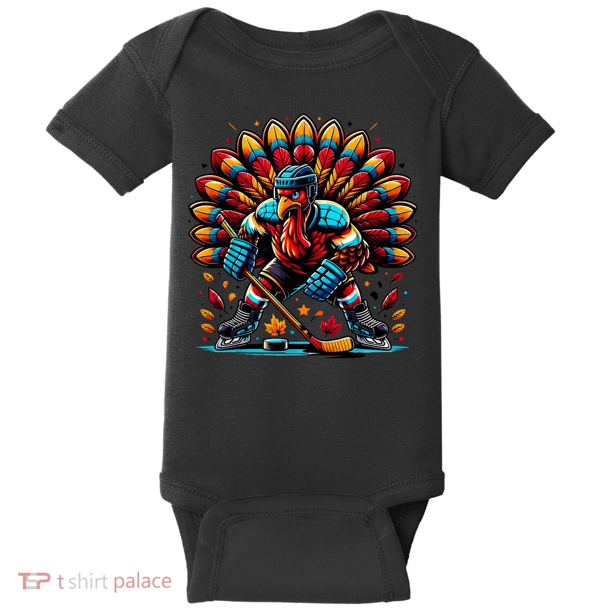 Thanksgiving Ice Hockey Turkey Playing Hockey Thankful Baby Bodysuit