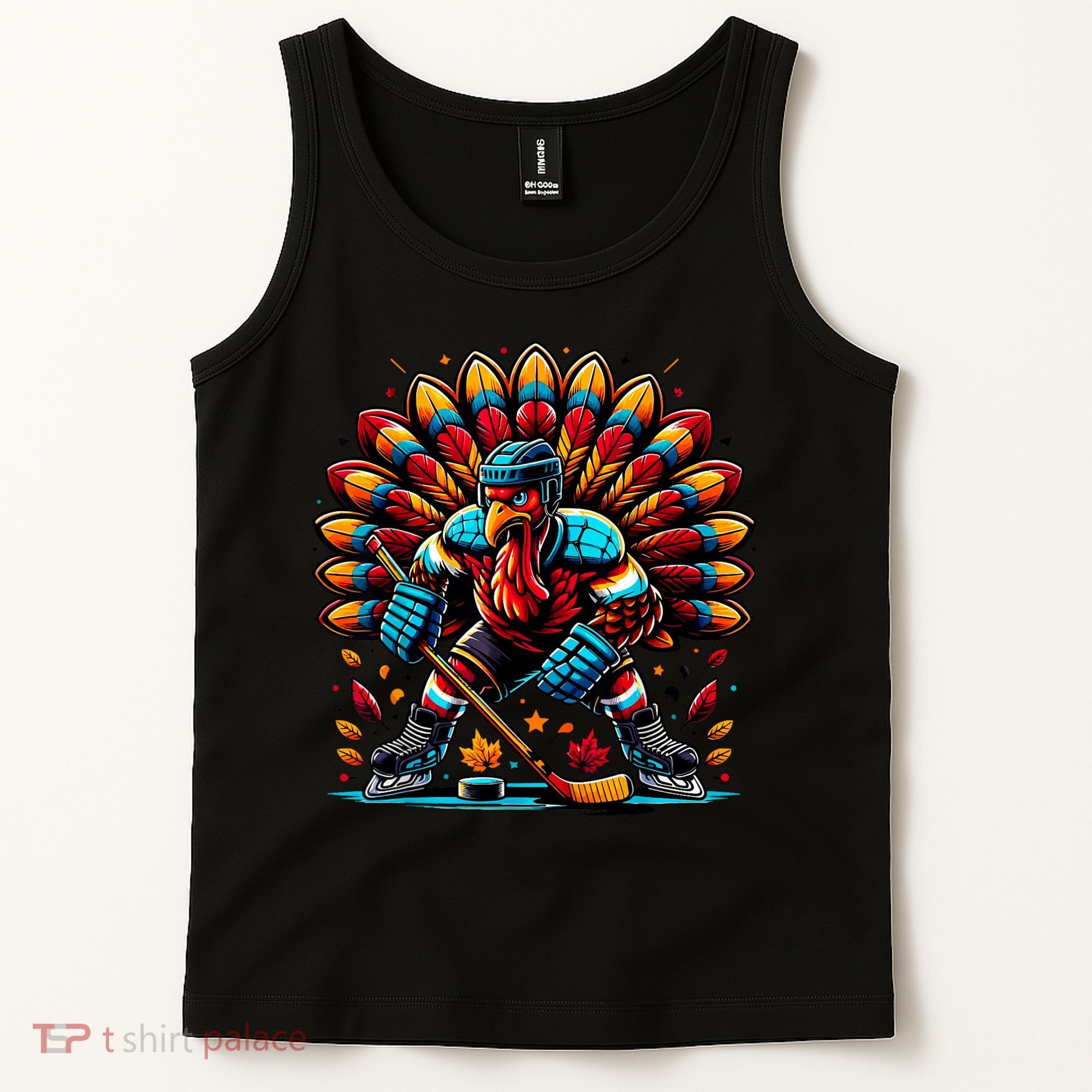 Thanksgiving Ice Hockey Turkey Playing Hockey Thankful Tank Top