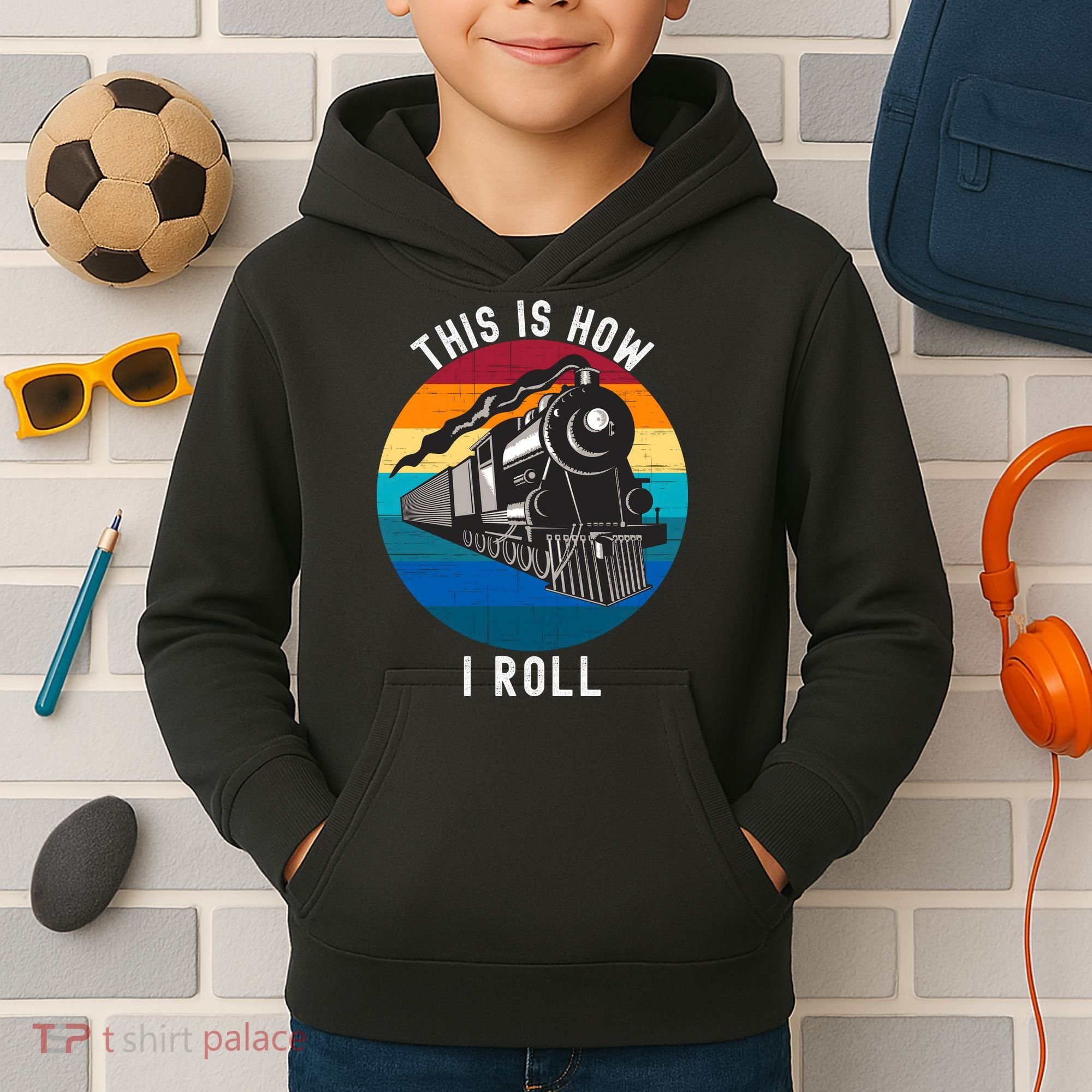 This Is How I Roll Train Funny Locomotive & Railroad Lover Kids Hoodie