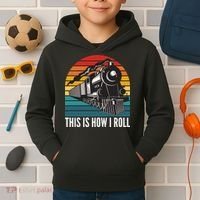 This Is How I Roll Train, Funny Locomotive & Railroad Lover Kids Hoodie thumb 2