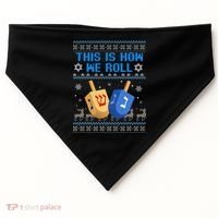 This Is How I Roll Dreidel Chanukah Ugly Hanukkah Sweater  USA-Made Doggie Bandana thumb 0