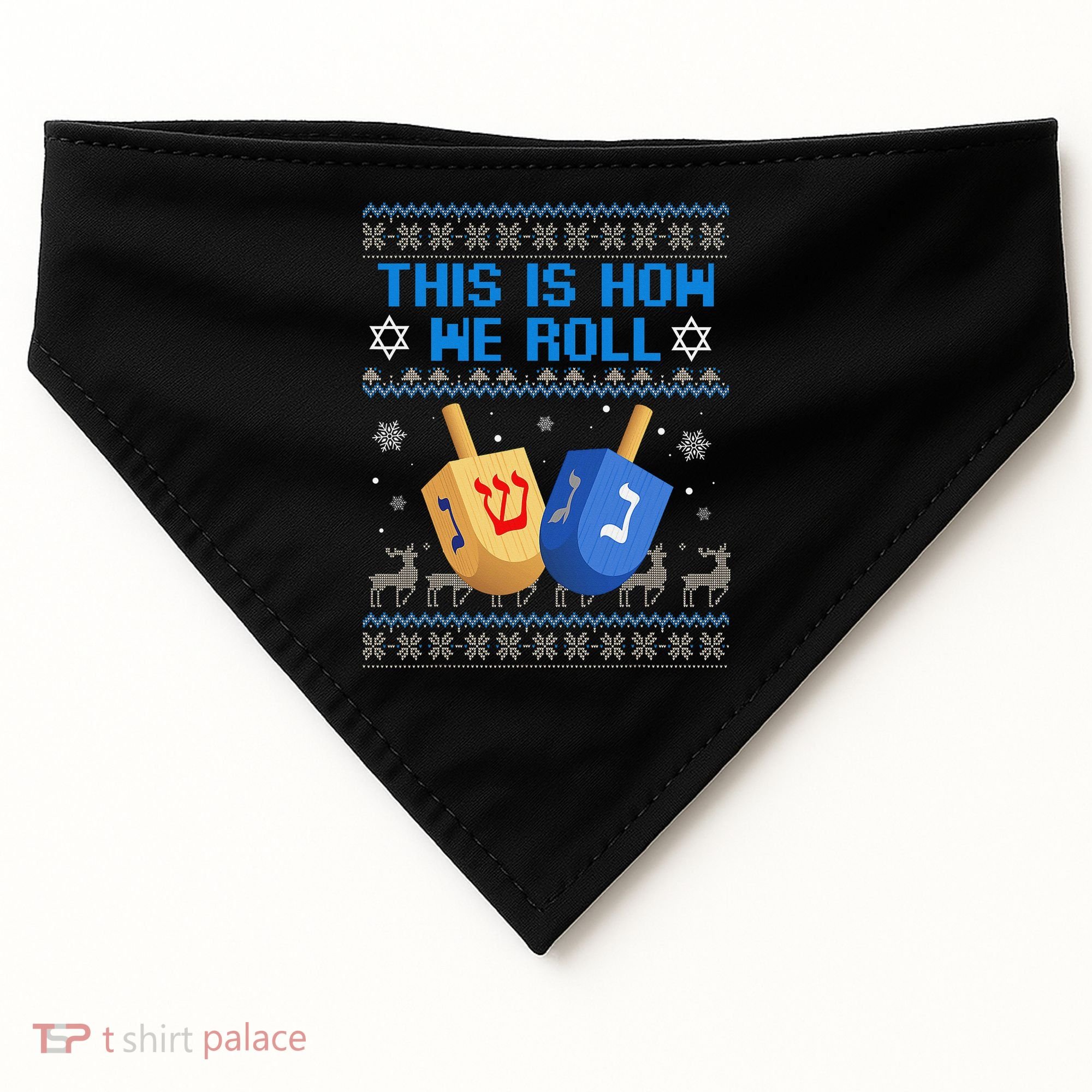 This Is How I Roll Dreidel Chanukah Ugly Hanukkah Sweater  USA-Made Doggie Bandana