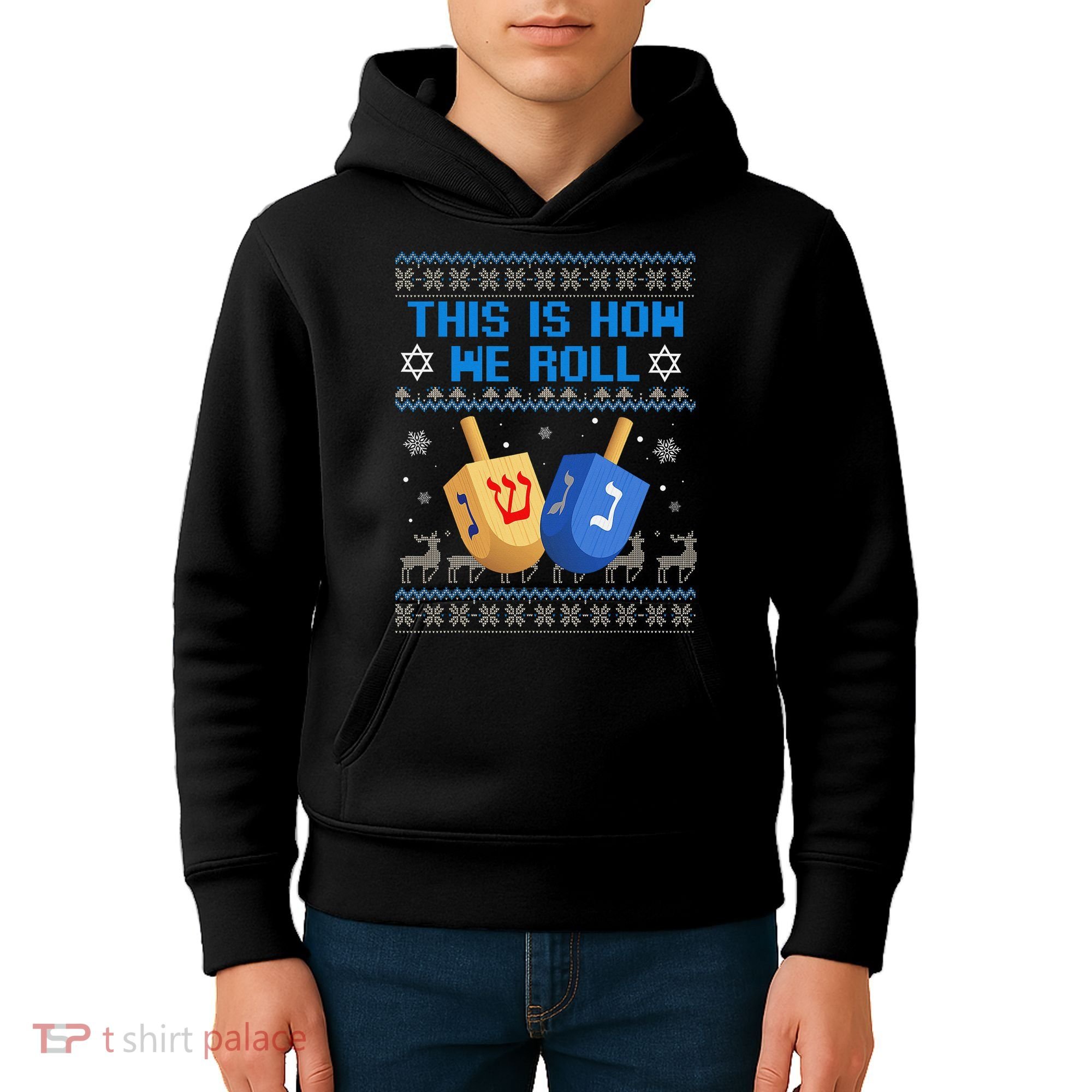 This Is How I Roll Dreidel Chanukah Ugly Hanukkah Sweater  Kids Hoodie