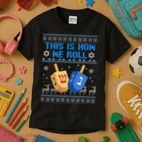 This Is How I Roll Dreidel Chanukah Ugly Hanukkah Sweater  Kids T-Shirt thumb 3
