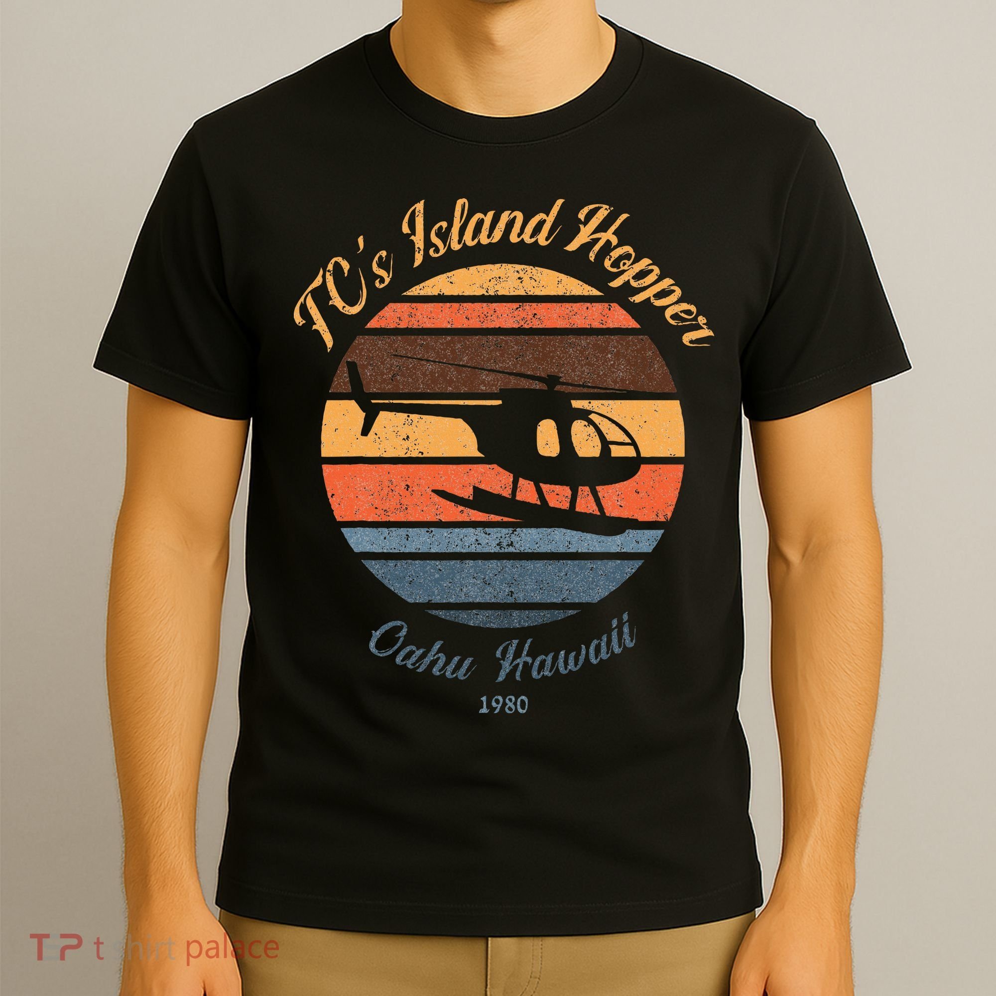 TcS Island Hoppers Helicopter Vintage Sunset 80S Worn T-Shirt