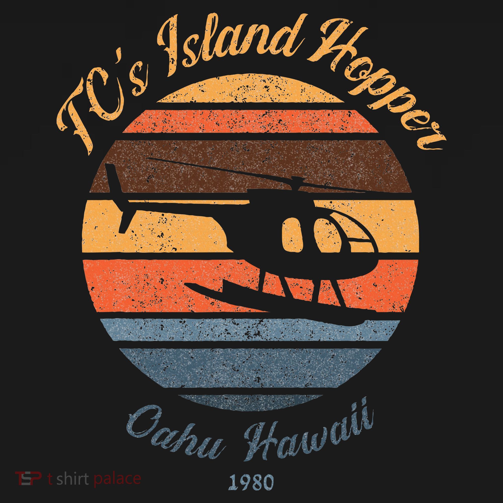 TcS Island Hoppers Helicopter Vintage Sunset 80S Worn T-Shirt