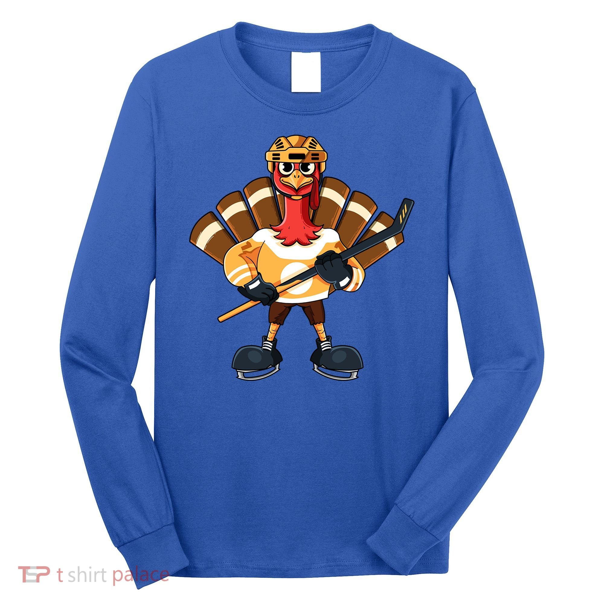 Thanksgiving Ice Hockey Gobble Player Turkey Skater Gift Great Gift Long Sleeve Shirt