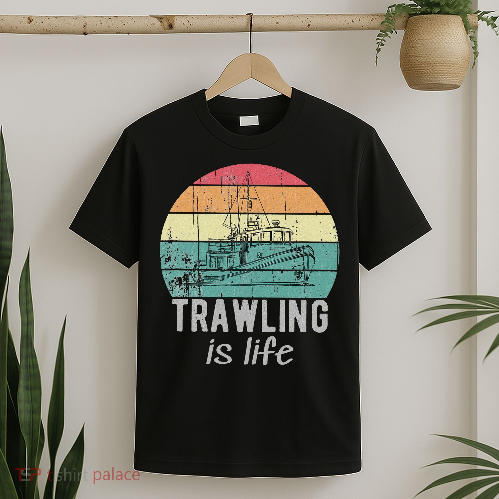 Trawling Is Life Retro Trawler Fishing Boat T-Shirt
