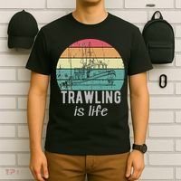 Trawling Is Life Retro Trawler Fishing Boat T-Shirt thumb 6