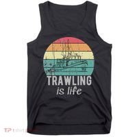 Trawling Is Life Retro Trawler Fishing Boat Tank Top thumb 0