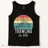 Trawling Is Life Retro Trawler Fishing Boat Tank Top thumb 2