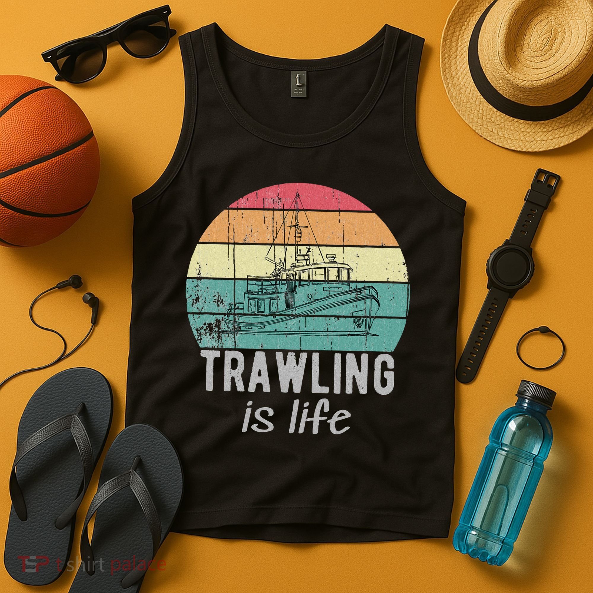 Trawling Is Life Retro Trawler Fishing Boat Tank Top