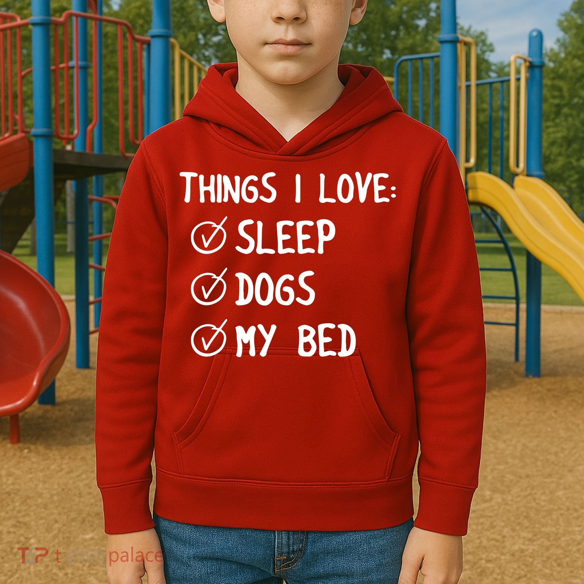 Things I Love Sleep Dogs My Bed Kids Hoodie