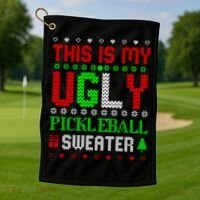 This Is My Ugly Pickleball Sweater Christmas Golf Towel thumb 1