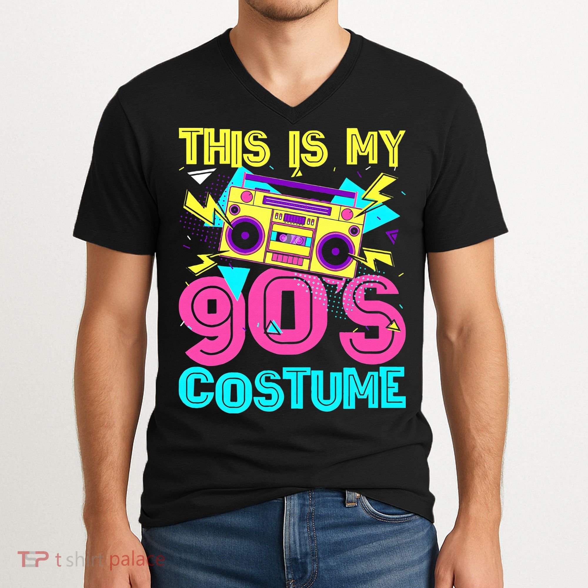 This Is My 90s Costume Retro 90s Music Theme Party Nineties V-Neck T-Shirt