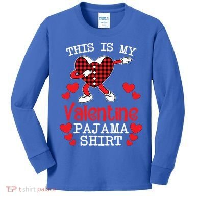 This Is My Valentine Pajama Great Gift Valentines Day Cool Plaid Cool Gift Kids Long Sleeve Shirt