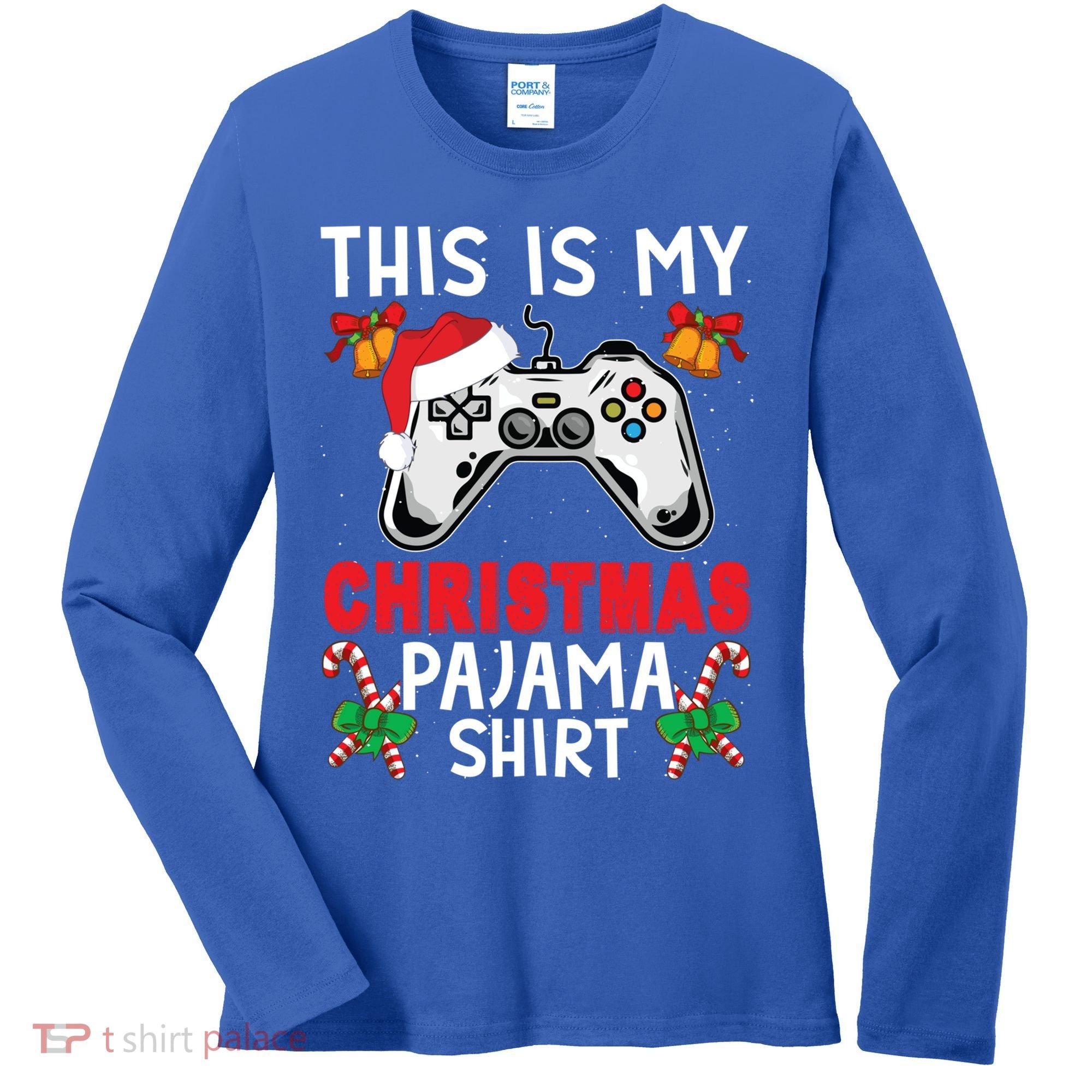 This Is My Christmas Pajama Santa Hat Gamer Video Game Great Gift Women's Long Sleeve Shirt