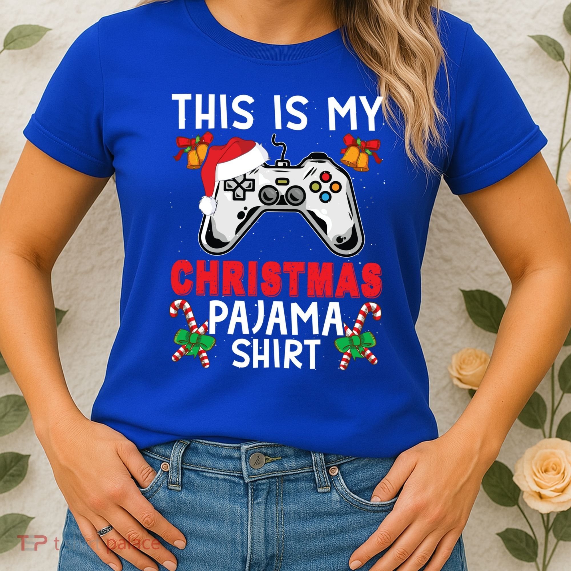 This Is My Christmas Pajama Santa Hat Gamer Video Game Great Gift Women's T-Shirt