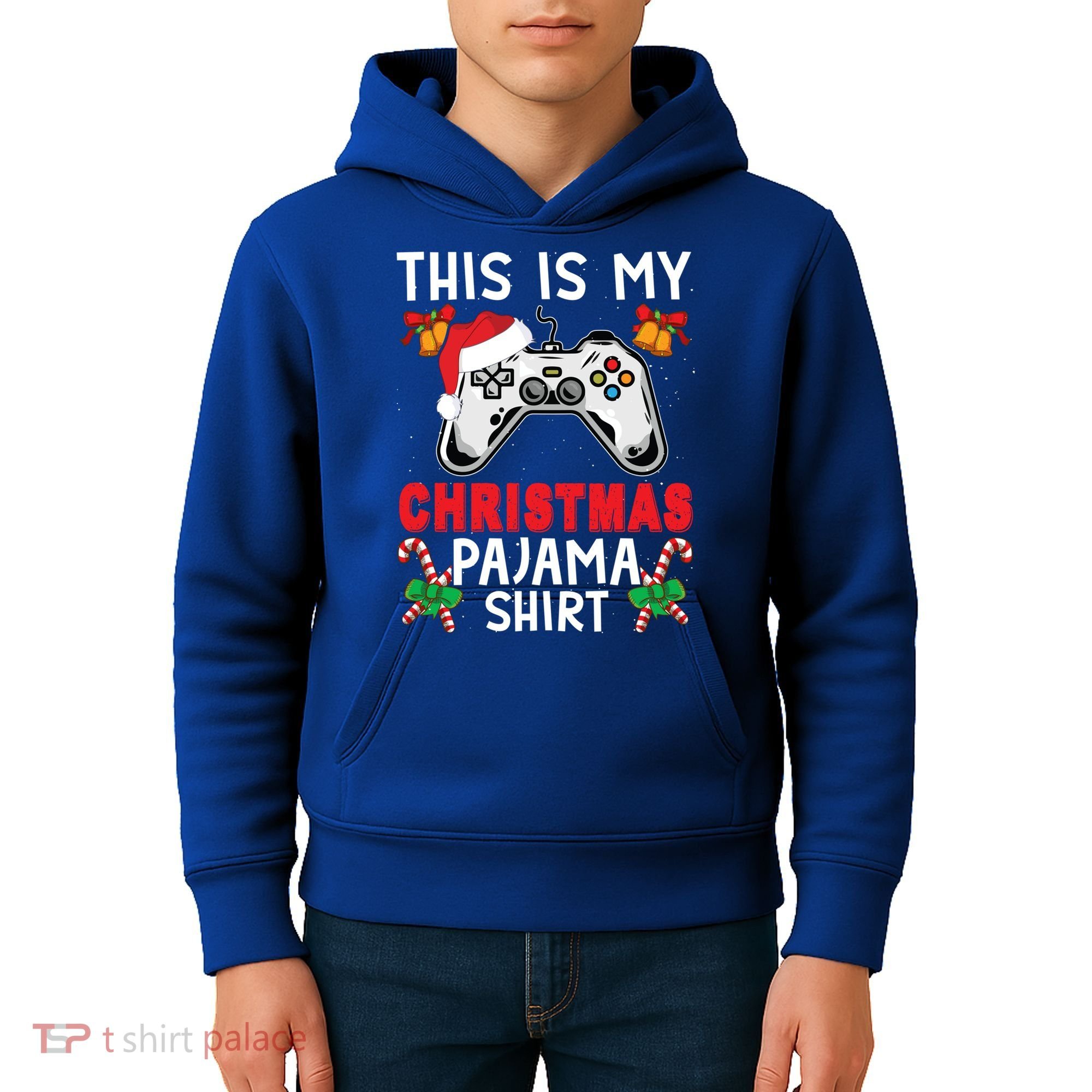 This Is My Christmas Pajama Santa Hat Gamer Video Game Great Gift Kids Hoodie
