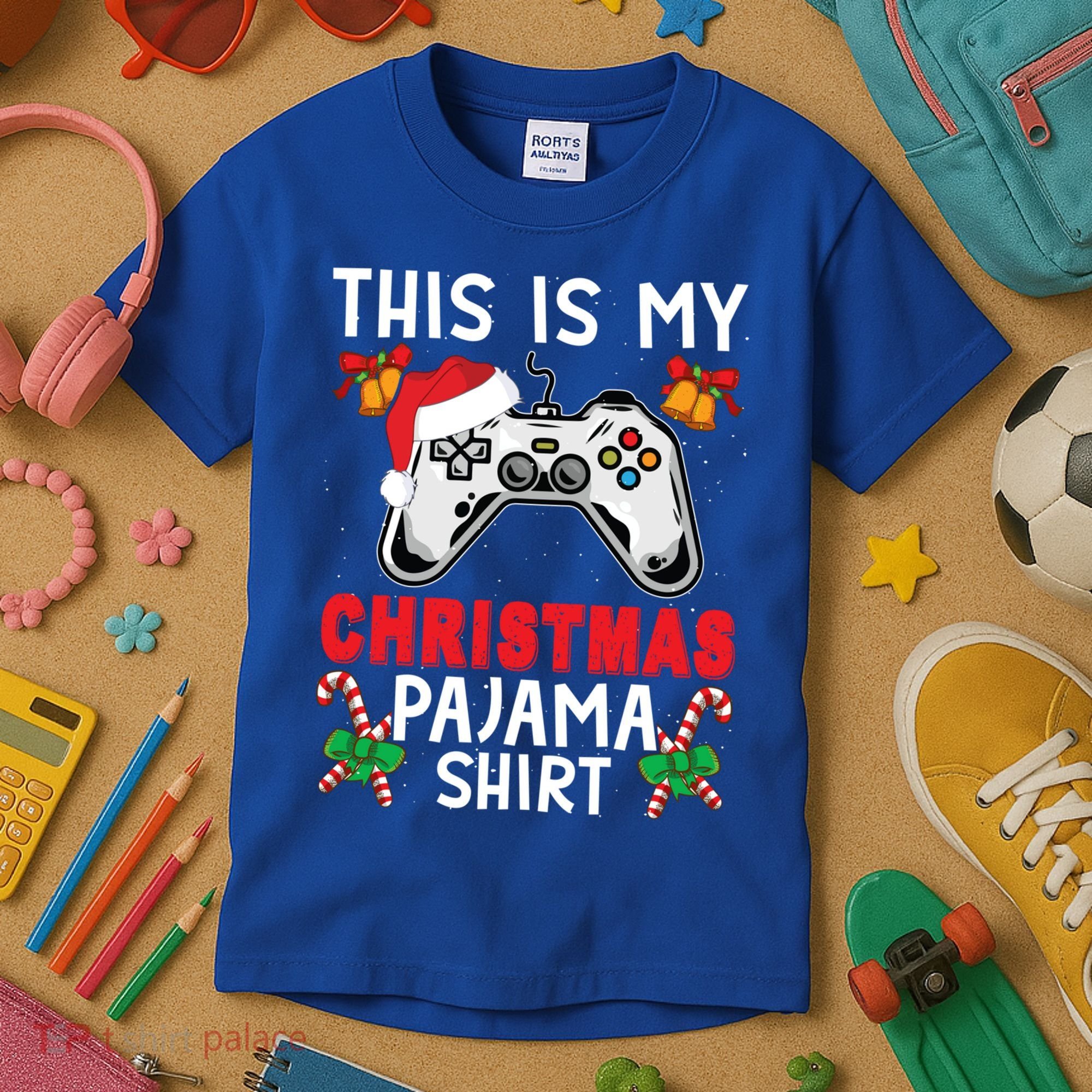 This Is My Christmas Pajama Santa Hat Gamer Video Game Great Gift Kids T-Shirt