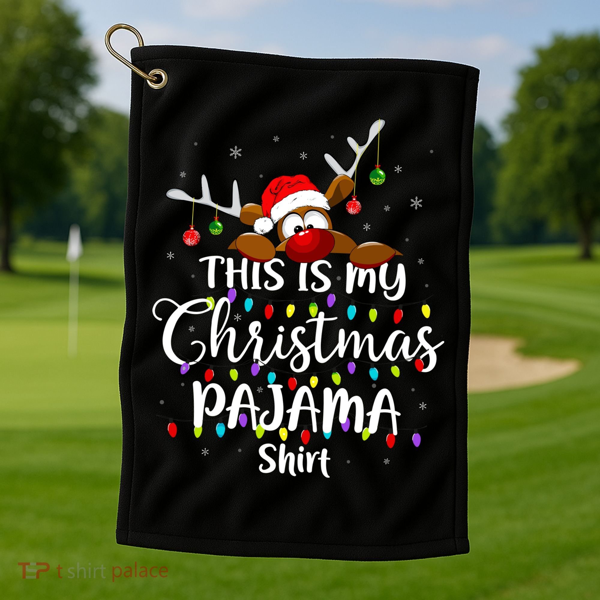 This Is My Christmas Pajama Xmas Lights Funny Holiday Golf Towel