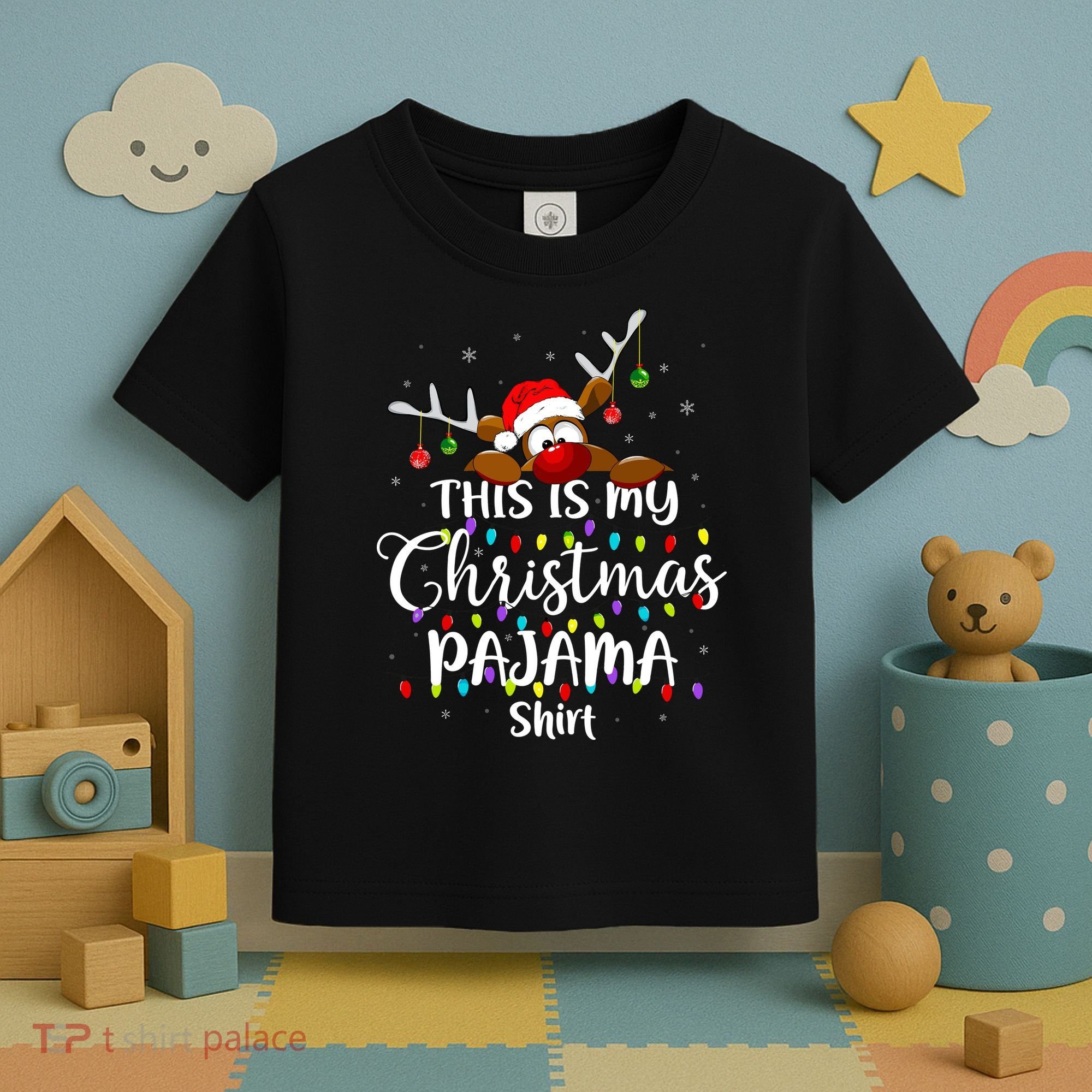 This Is My Christmas Pajama Xmas Lights Funny Holiday Toddler T-Shirt