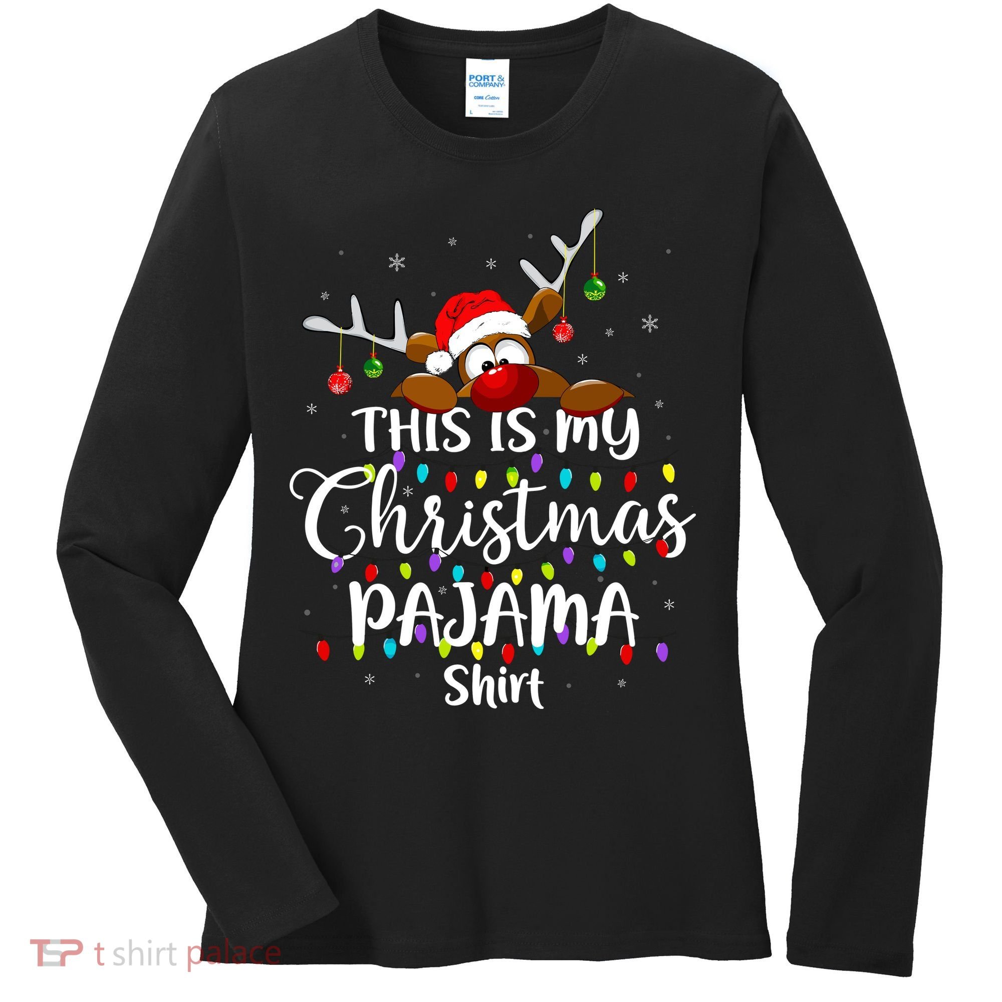 This Is My Christmas Pajama Xmas Lights Funny Holiday Women's Long Sleeve Shirt