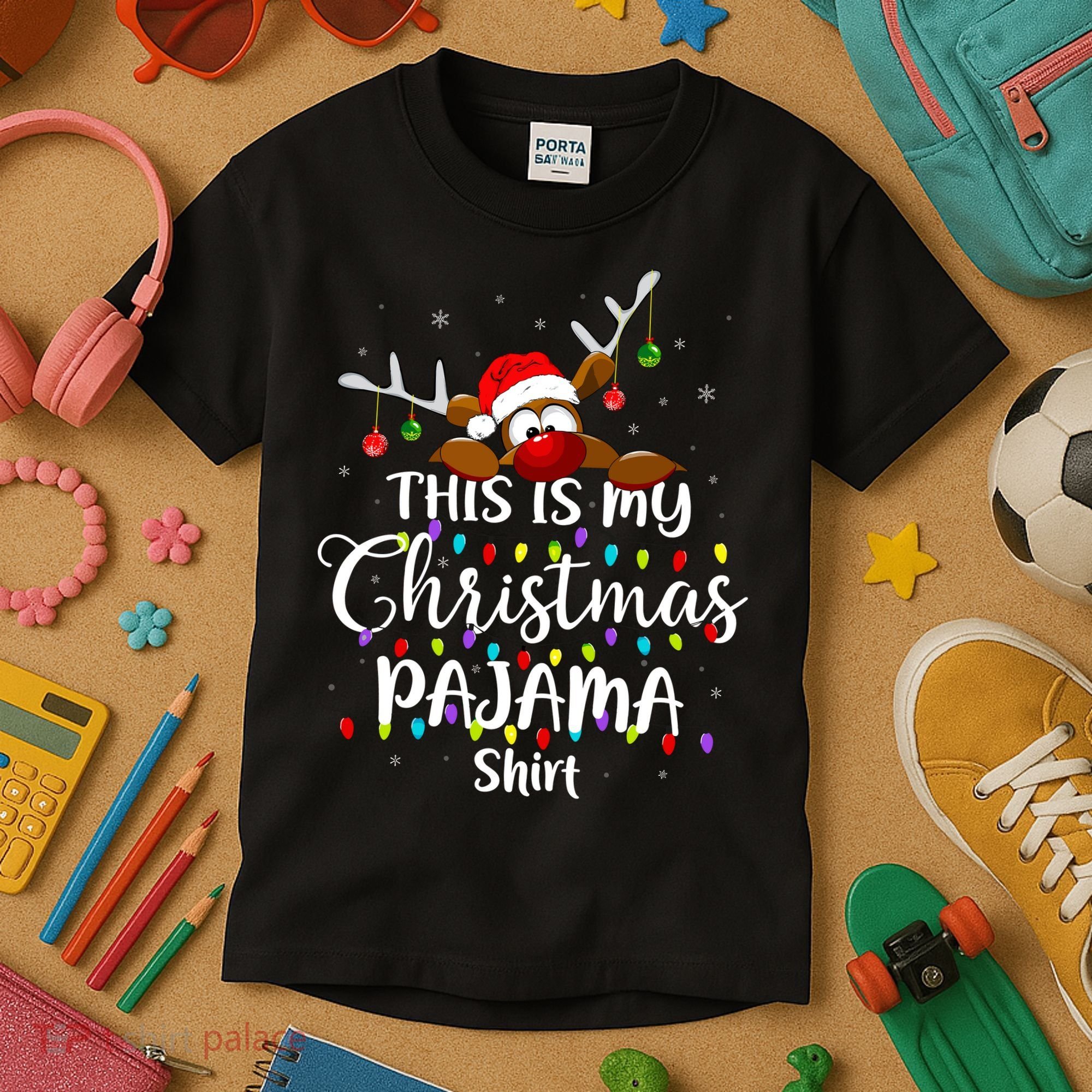 This Is My Christmas Pajama Xmas Lights Funny Holiday Kids T-Shirt
