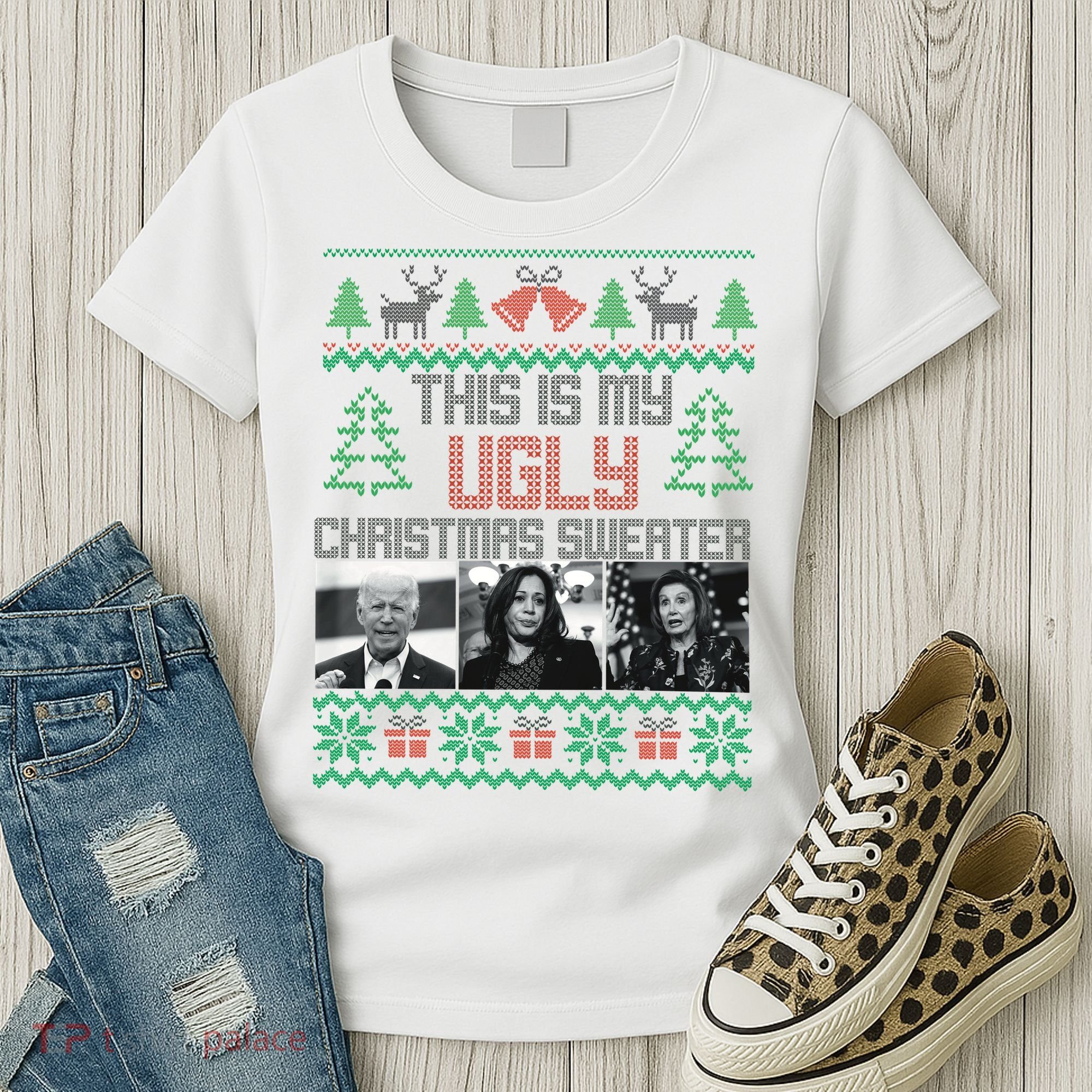 This Is My Ugly Christmas Sweater Funny Anti Biden FJB Women's T-Shirt