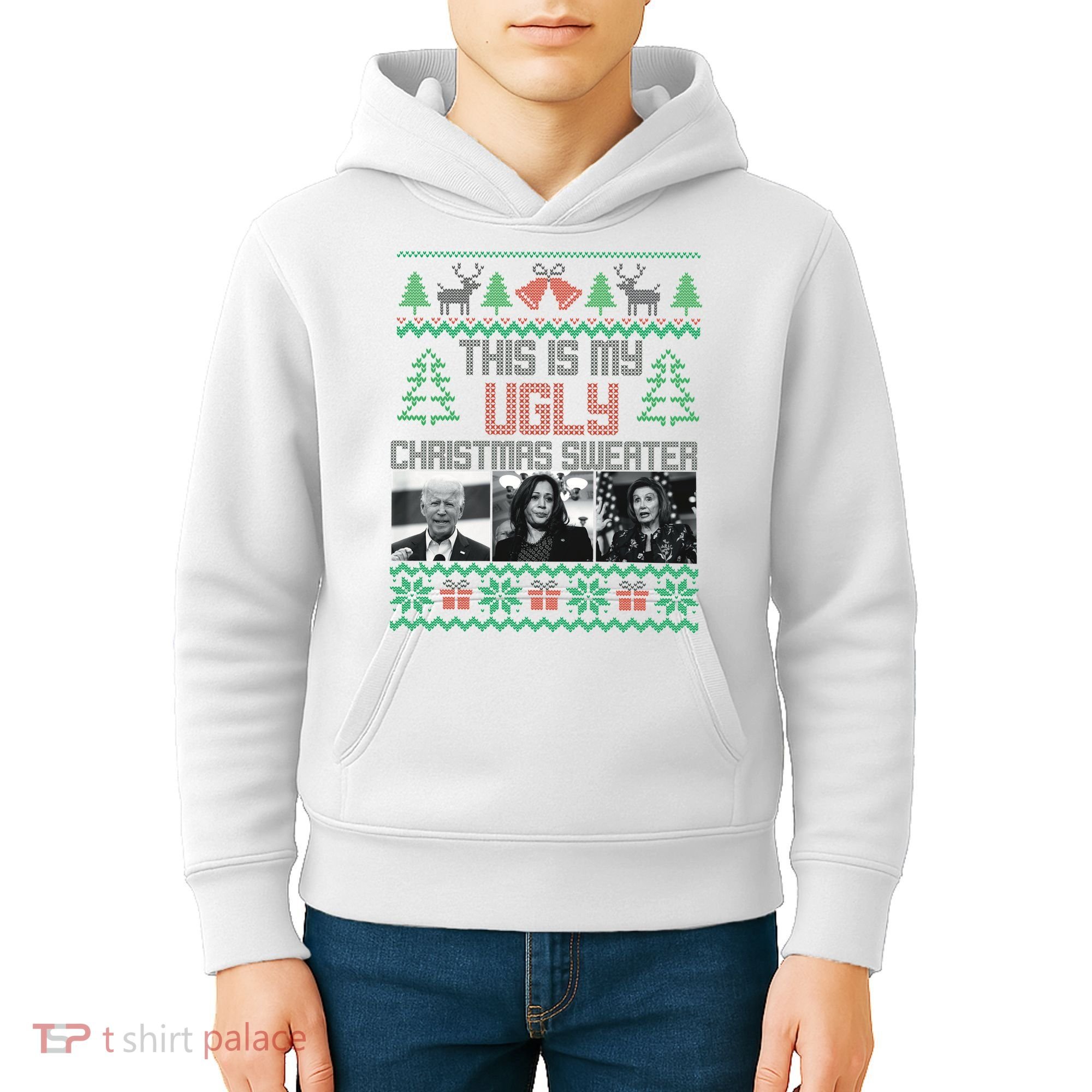 This Is My Ugly Christmas Sweater Funny Anti Biden FJB Kids Hoodie