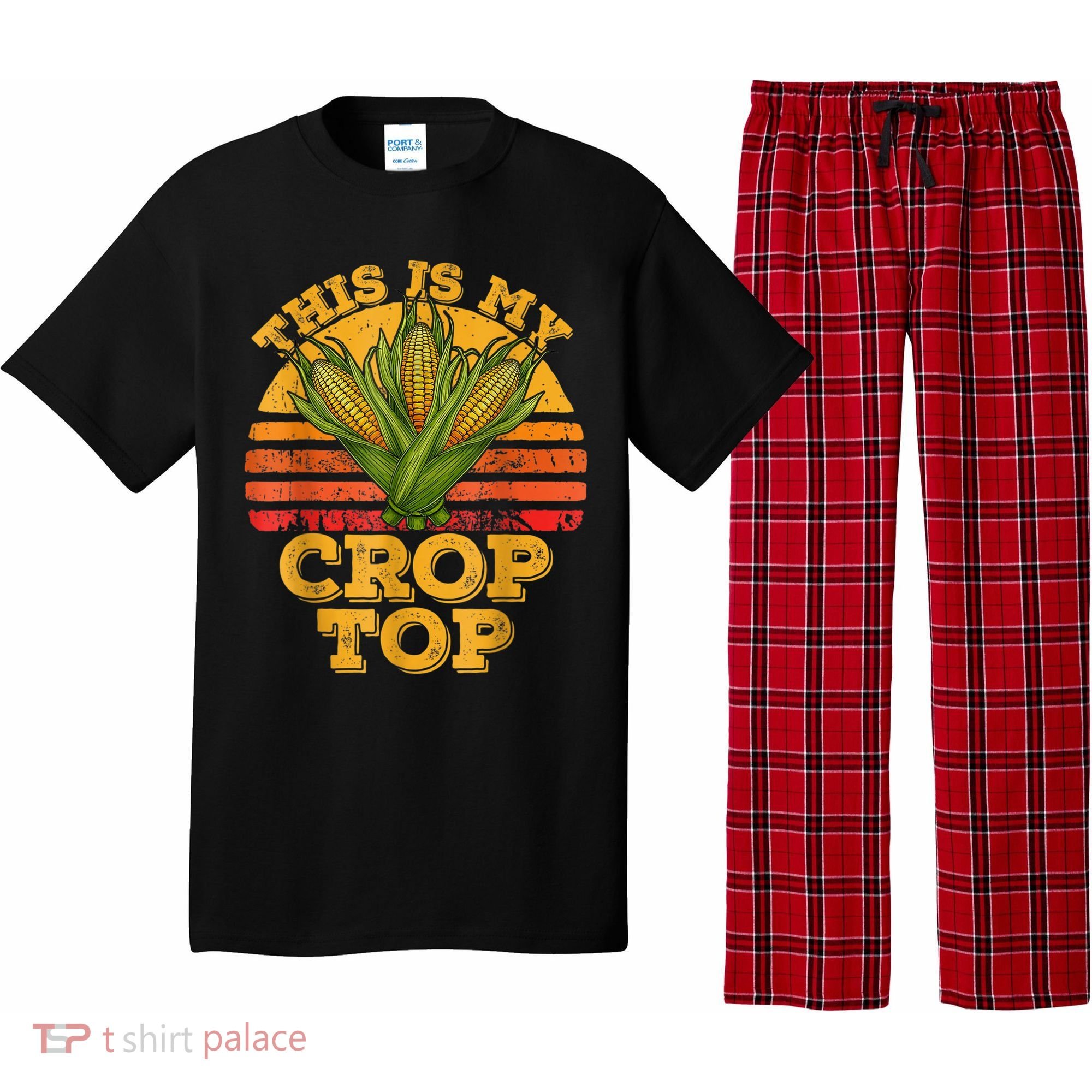 This Is My Crop Top Funny Farmer Farming Corn Lover Retro Pajama Set
