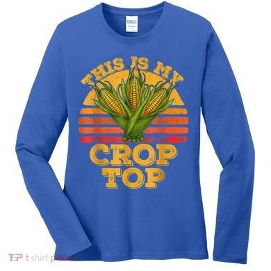 This Is My Crop Top Funny Farmer Farming Corn Lover Retro Women's Long Sleeve Shirt