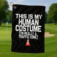 This Is My Human Costume Im Really A Traffic Cone Halloween Golf Towel thumb 1