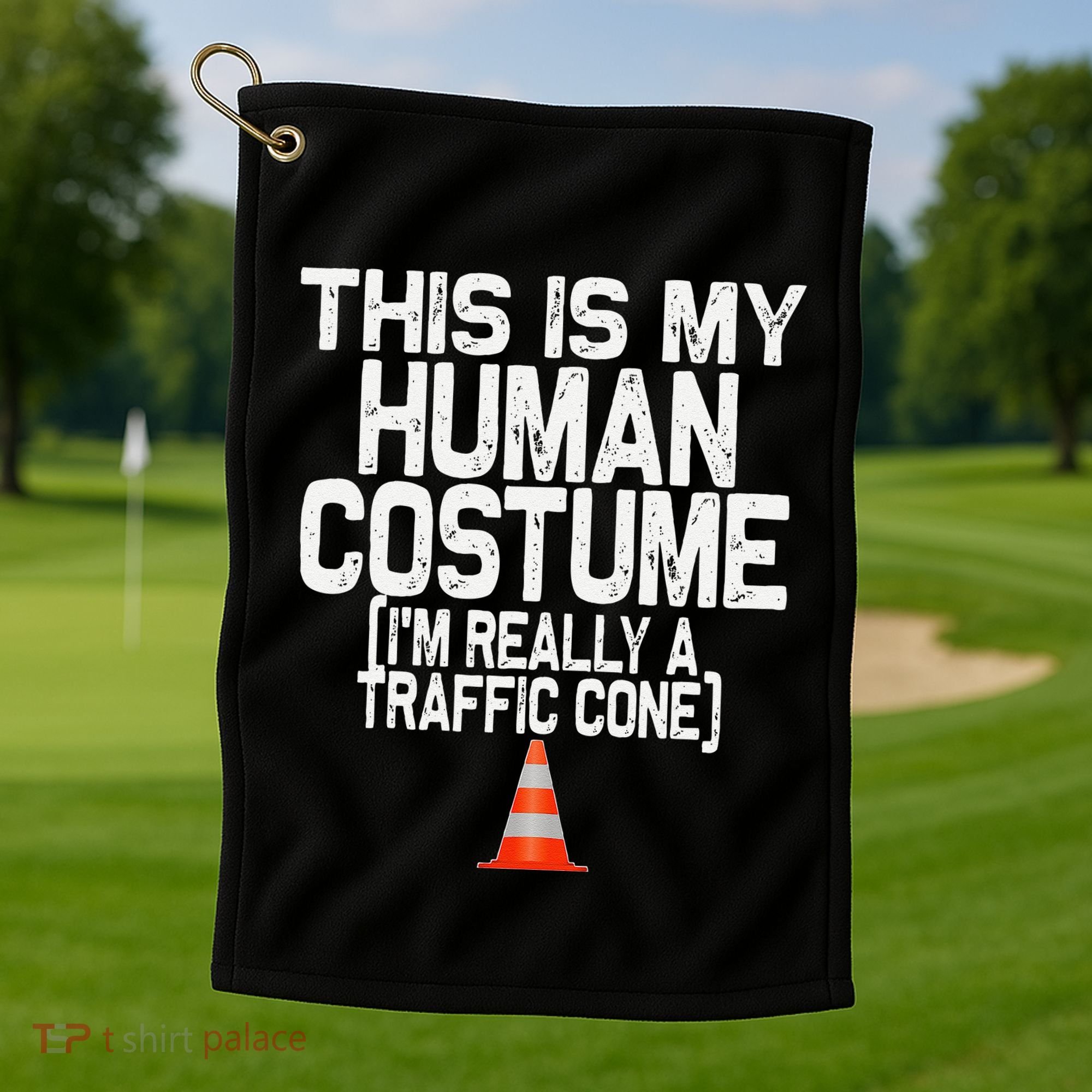 This Is My Human Costume Im Really A Traffic Cone Halloween Golf Towel